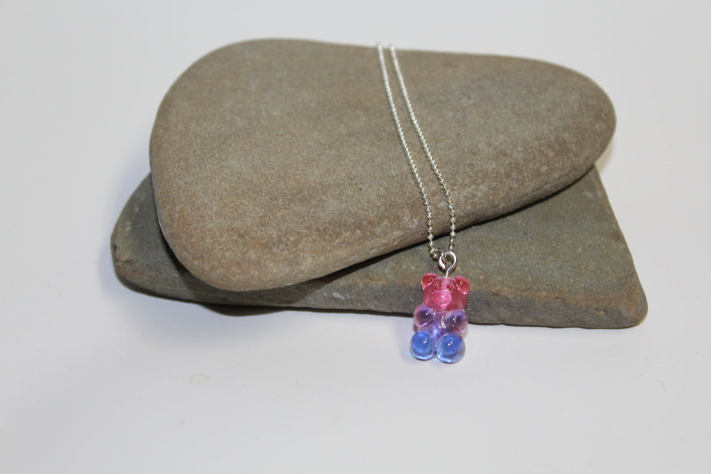 Pink and Dark Blue Jelly Bear Necklace