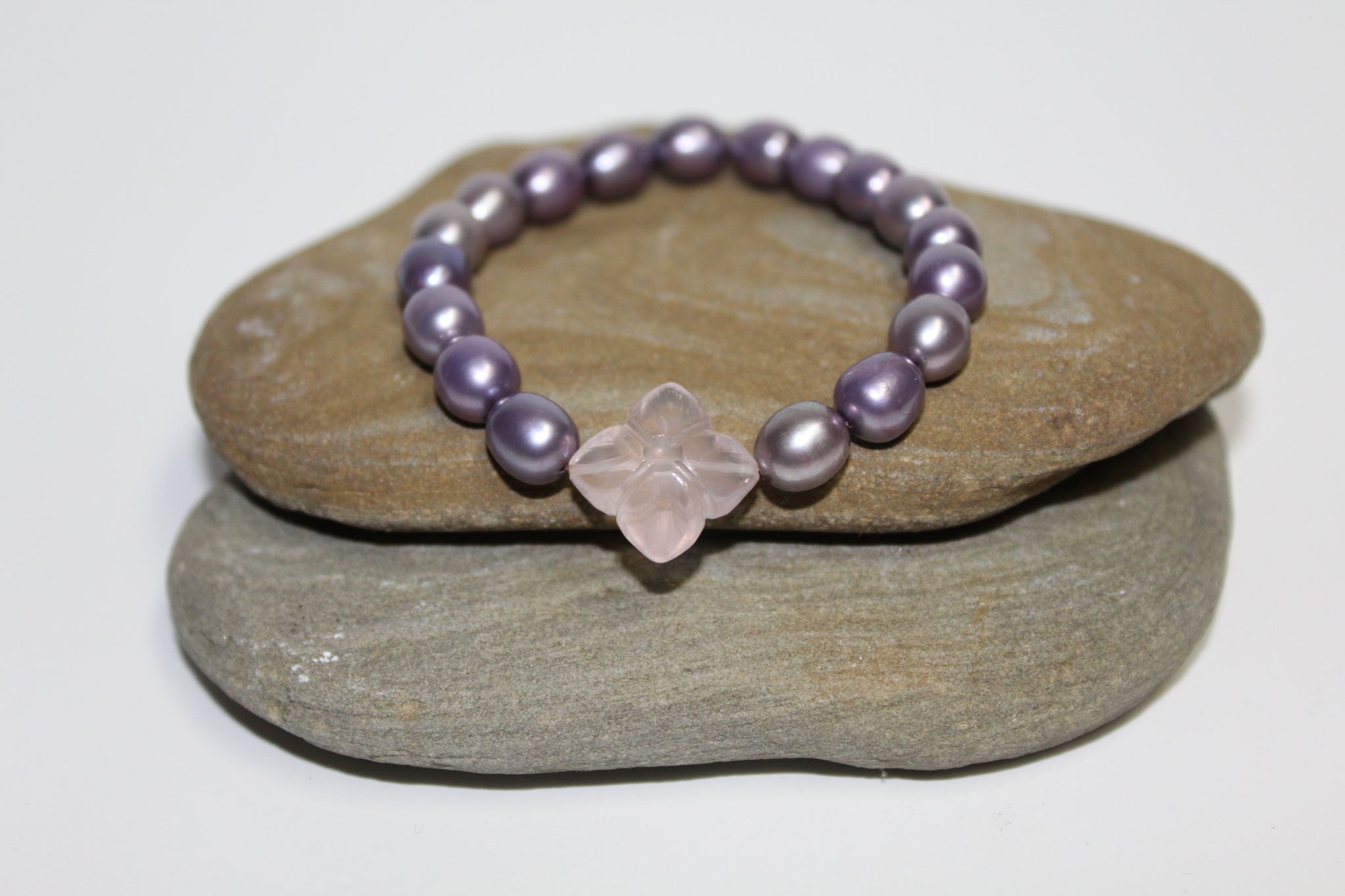 lavender flower bracelet Rose Quartz Flower and Lavender Pearl Bracelet – U Are Unique Jewellery